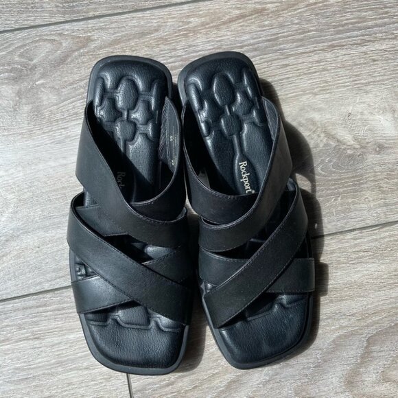 Rockport Square Toes Foam Insole Leather Slippers  Sandals - Picture 1 of 14